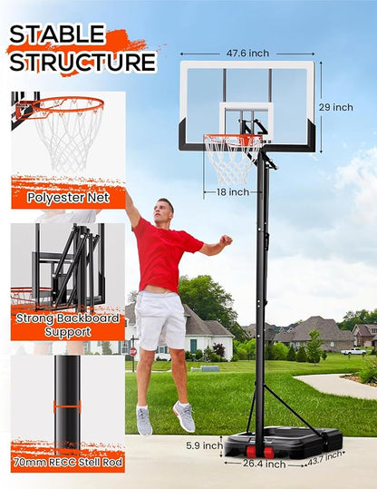 Basketball Hoop Outdoor with 45 Inch Shatterproof Backboard, Portable Basketball Goal System