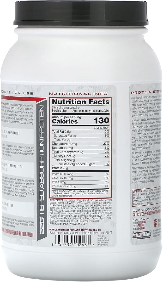 Purus Labs Myofeed Blended Protein | Ultra Filtered Whey Isolate & Concentrate | Soluble Fiber &