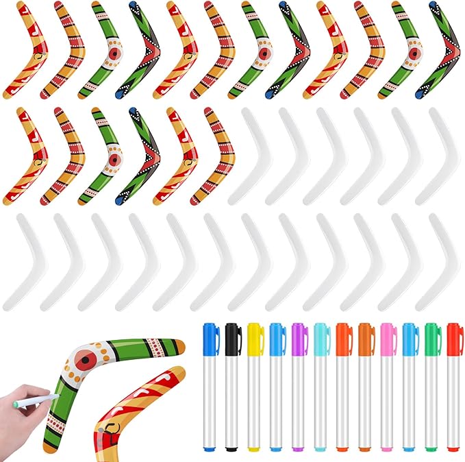 24 Pcs Plastic Boomerangs Craft for Teens Color Your Own DIY V Shaped Returning Boomerangs with