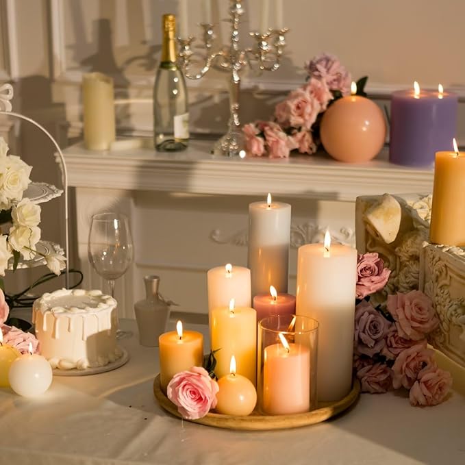 MOZEAL 3" x 8" Hand-Poured Unscented Large Candle, Smokeless Rustic Pillar Candle Set of 2, Slow