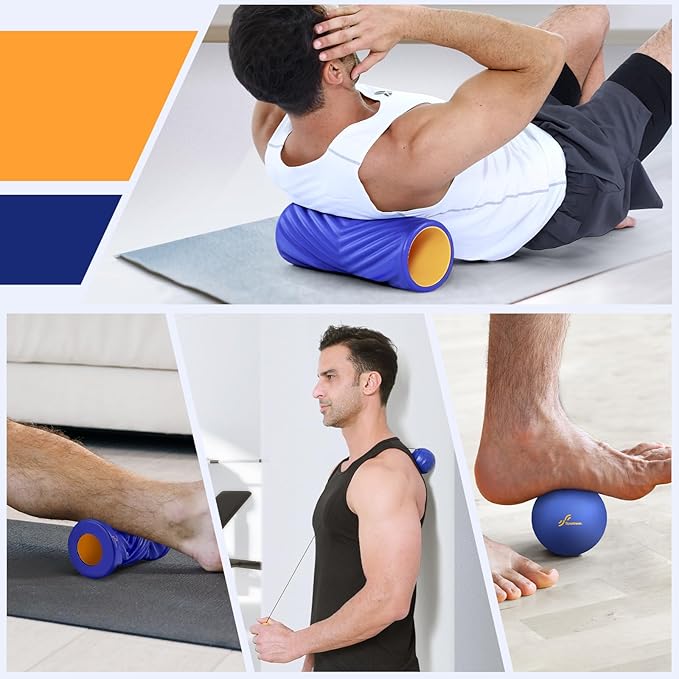 Sportneer 4 in 1 Foam Roller Set: Dual Textures Foam Roller, Foot Roller, Lacrosse Ball, Traction