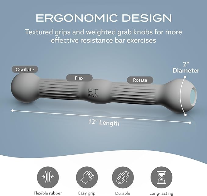 PT Pro Tennis Elbow Trainer For Physical Therapy, Textured Grip, Elbow Pain Relief, Resistance Bar