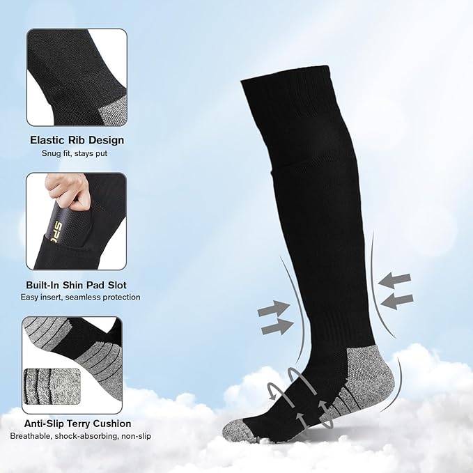 Youth Soccer Shin Guard Socks, Built-in Protective Pads, Kids Knee High Football Athletic Team