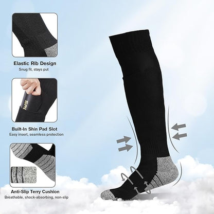 Youth Soccer Shin Guard Socks, Built-in Protective Pads, Kids Knee High Football Athletic Team