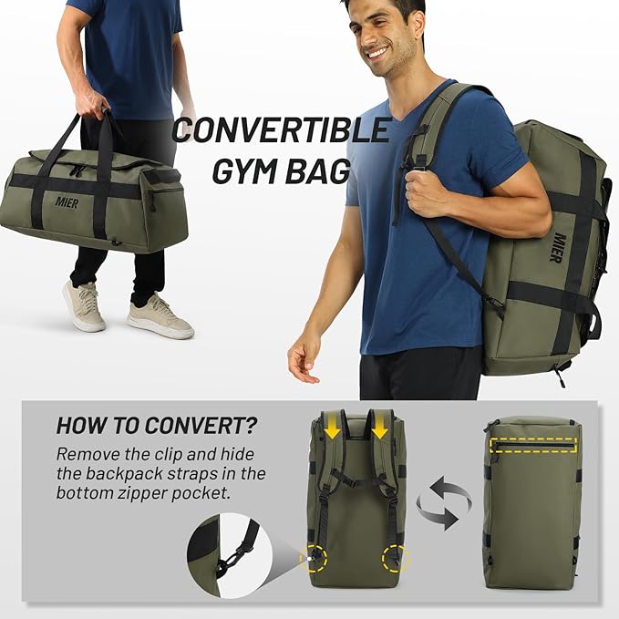 MIER Gym Bag for Men Large Duffel Backpack with Shoe Compartment, 60L Convertible Duffle Bags