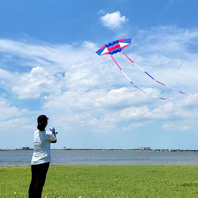 Beach Kites for Adults Large with Long Tail, 98 inches Super Easy Flyer 3D Rainbow Box Kites, Comes