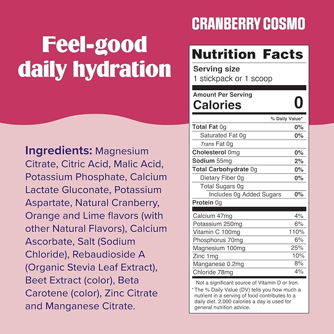 Ultima Replenisher Daily Electrolyte Powder Drink Mix – Sugar Free – Cranberry Cosmo, 90 Servings