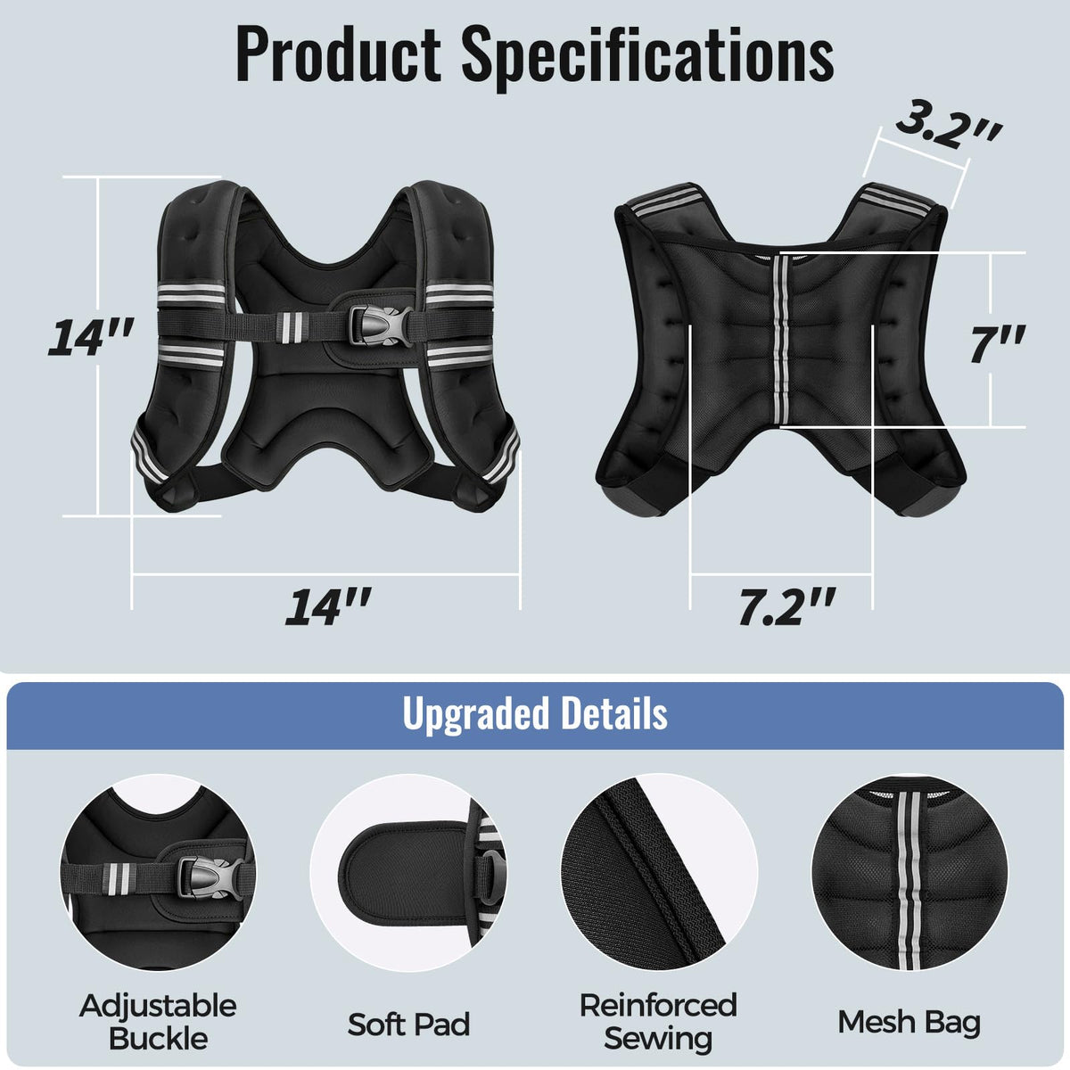 Zeerun Weighted Vest, 6lb/8lb/10lb/12lb/15lb/18lb/20lb/24lb/30lb for Men Women, Reflective Stripe