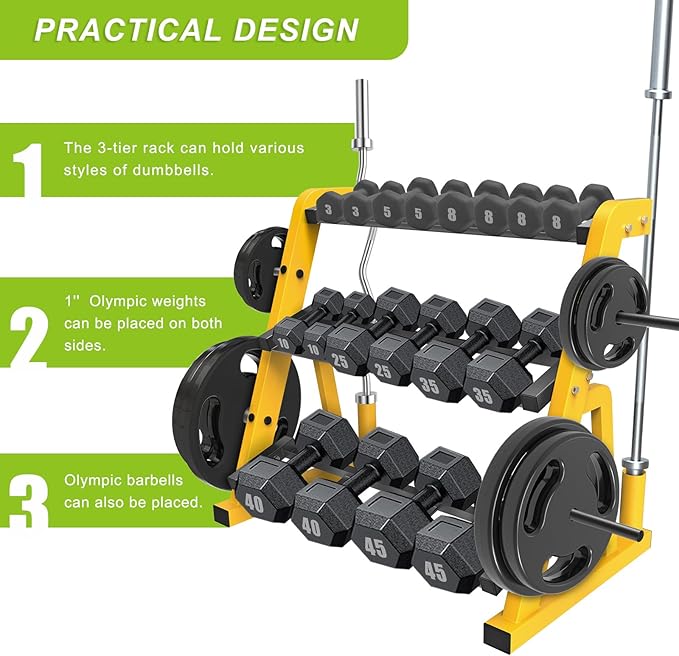 "Kipika Heavy Duty 3 Tier Dumbbell Rack Multifunctional, Weight Rack for Dumbbells, Home Gym