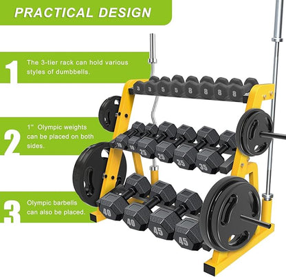 "Kipika Heavy Duty 3 Tier Dumbbell Rack Multifunctional, Weight Rack for Dumbbells, Home Gym