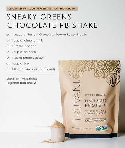 Truvani Vegan Pea Protein Powder | Chocolate Peanut Butter | 20g Organic Plant Based Protein | 20