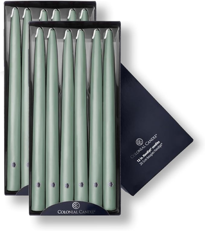 Colonial Candle Unscented Taper Candle, Handipt Collection, Colonial Classic Green, 12 in, Pack of