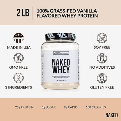 NAKED Whey Vanilla Protein Powder - Only 3 Ingredients - Grass Fed Whey Protein Powder, Vanilla