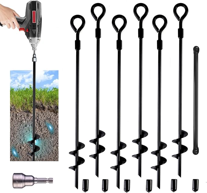 MIXXIDEA18 Inch Ground Anchors Screw in Folding Ring Spiral Metal Ground Stakes Dog Tie Out Stake