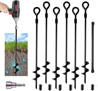 MIXXIDEA18 Inch Ground Anchors Screw in Folding Ring Spiral Metal Ground Stakes Dog Tie Out Stake