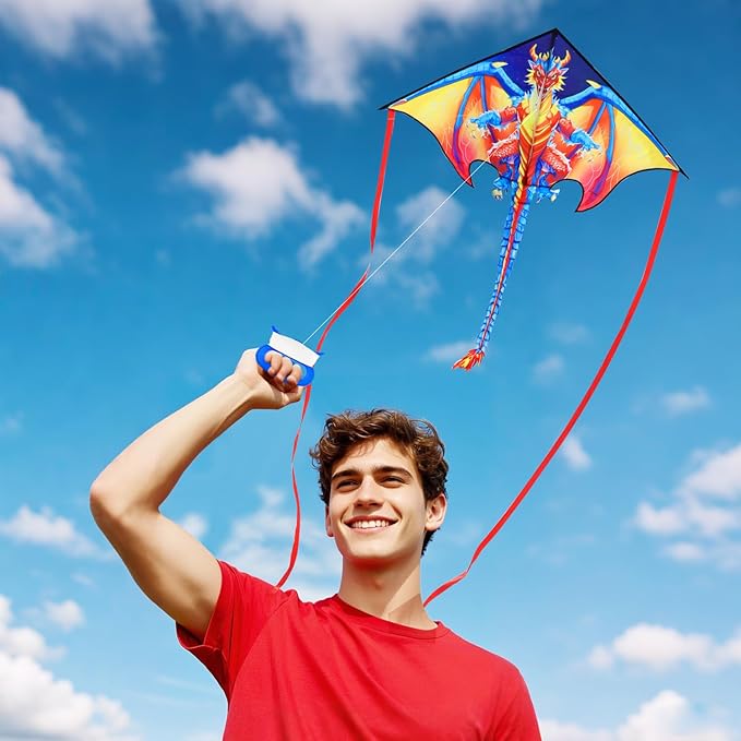HONBO Large Delta Kite for Kids & Adults,Extremely Easy to Fly Kite for Beach Trip,String Line