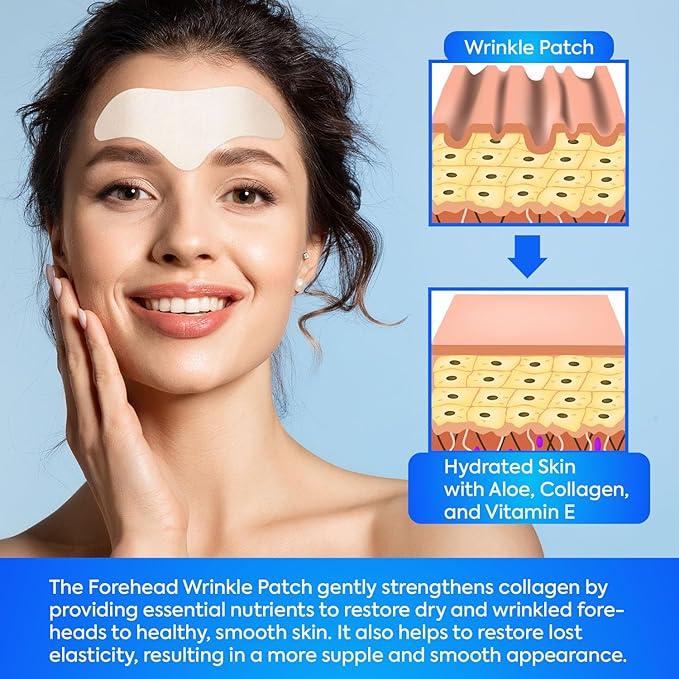 Forehead Wrinkle Patches 12Pcs with Aloe, Collagen, Vitamin E, Anti Wrinkle Patches, Forehead