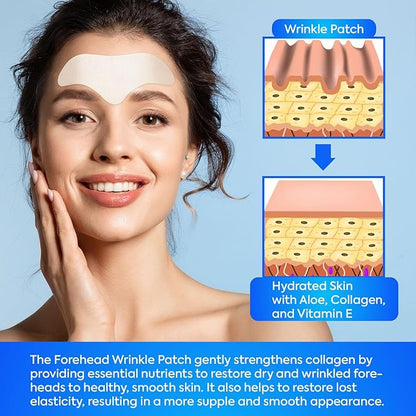 Forehead Wrinkle Patches 12Pcs with Aloe, Collagen, Vitamin E, Anti Wrinkle Patches, Forehead