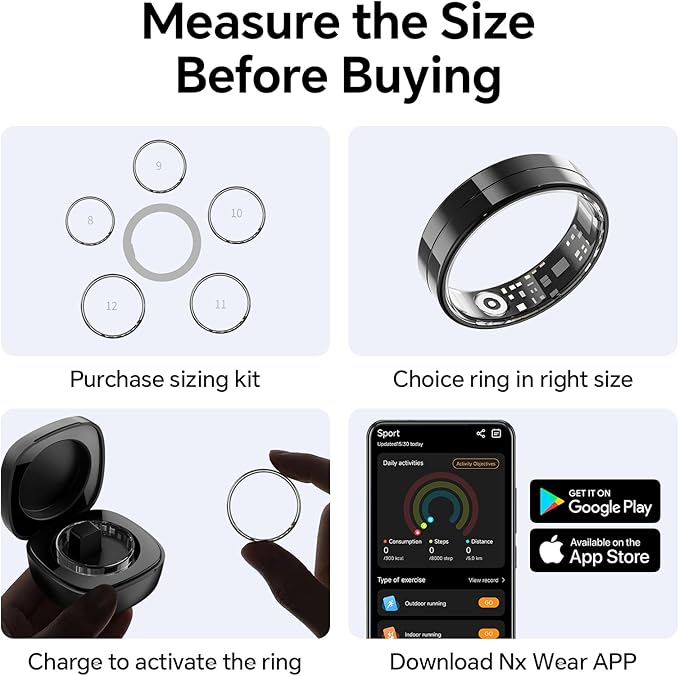 Smart Ring for Men and Women with Charging Case, Lifetime Free App Subscription, Ultra-Light and