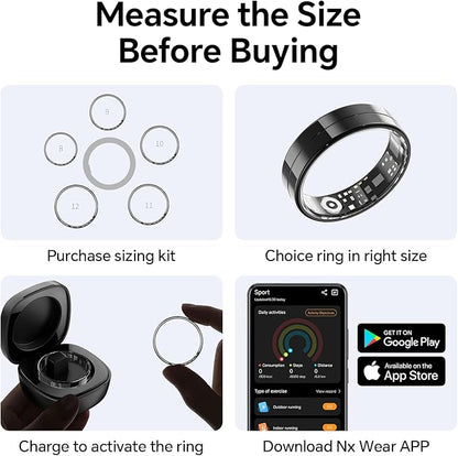 Smart Ring for Men and Women with Charging Case, Lifetime Free App Subscription, Ultra-Light and