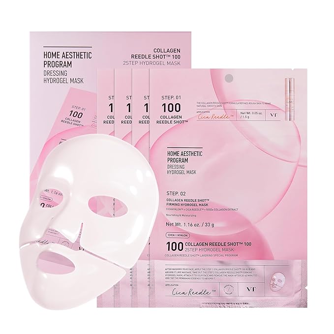 VT COSMETICS Collagen Reedle Shot 100 2-Step Hydrogel Mask(34.5gx4ea), Intensive Firming, Exosome