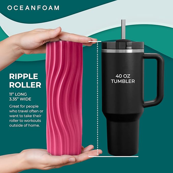 Oceanfoam Ripple Travel Foam Roller (11" x 3.35") Firm Mini Foam Roller for Physical Therapy, Deep