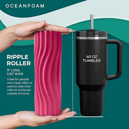 Oceanfoam Ripple Travel Foam Roller (11" x 3.35") Firm Mini Foam Roller for Physical Therapy, Deep