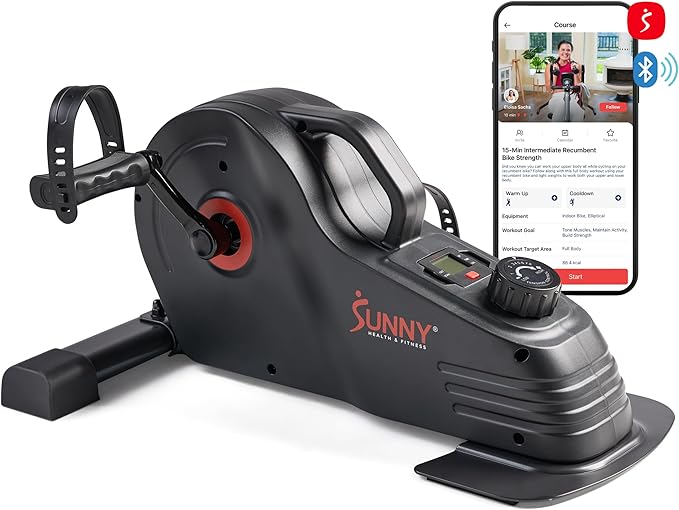 Sunny Health & Fitness Dual Function Under Desk Pedal Exerciser, Portable Indoor Cardio Mini Bike