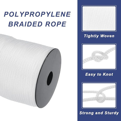 MECCANIXITY 5/32 Inch Polypropylene Rope Braided Ropes, 328ft Camping Rope Hollow Utility Cord for