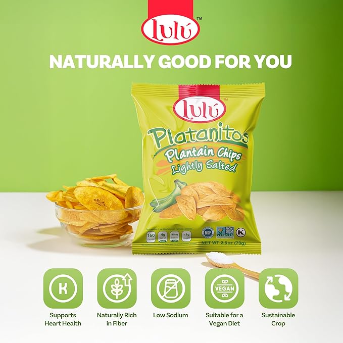 LULU Plantain Chips - Lightly Salted, 30 Individual Bags (2.5 Oz Each) - Crunchy, Delicious