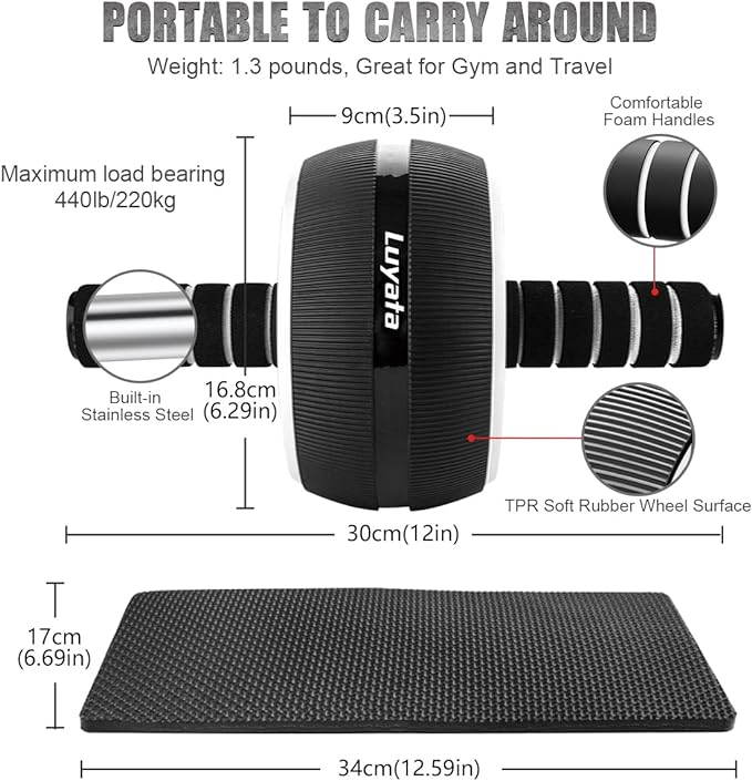 Ab Roller Wheel, 10-In-1 Ab Exercise Wheels Kit with Resistance Bands, Knee Mat, Jump Rope, Push-Up