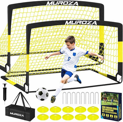 Soccer Goal, Kids Soccer Goals for Backyard Set, 2 Pack of Portable Pop Up Soccer Net with Soccer