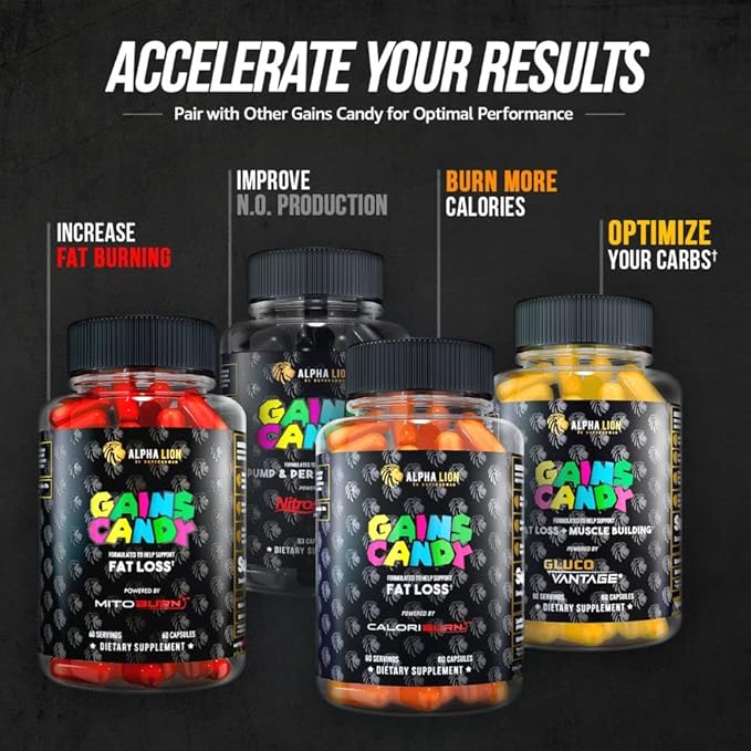 ALPHA LION Gains Candy, Supplement Pills for Muscle Growth, Size, & Strength, Nitric Oxide Booster