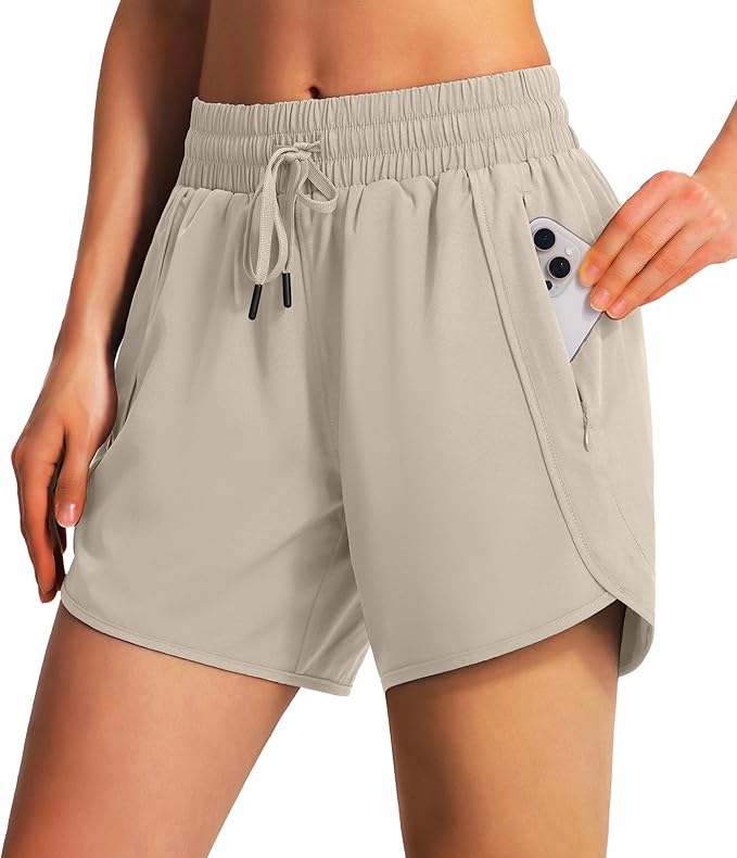 Ksmien Women's 5" Athletic Running Shorts Quick Dry Lightweight Workout Gym Shorts with Zipper