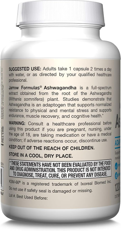 Jarrow Formulas Ashwagandha 300 mg - 120 Veggie Capsules - Overall Health & Resistance to Fatigue