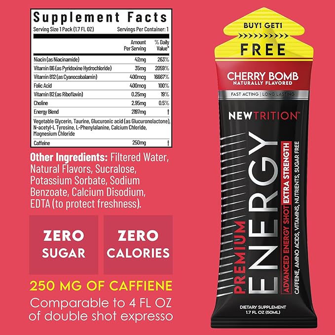 NewTrition® Extra Strength Energy Shots, 250mg Caffeine Energy Shots with Vitamin B & Amino Acids