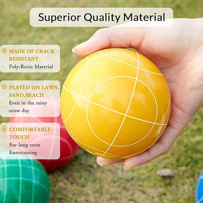 ApudArmis Bocce Balls Set, Outdoor Family Bocce Game for Backyard/Lawn/Beach - Set of 8 Poly-Resin