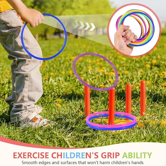 OBTANIM 12 Pcs Plastic 7 Inch Ring Toss Game for Kids and Outdoor Toss Rings for Speed and Agility
