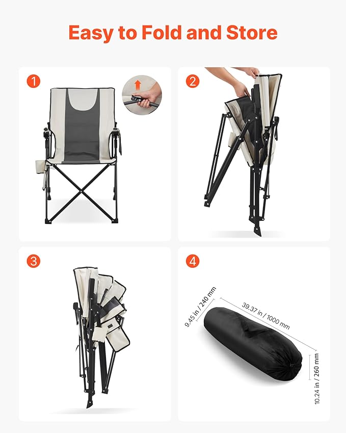 VEVOR Heated Camping Chair, 3 Heat Settings, High Back Folding Camping Chair, Supports 260lbs, Full