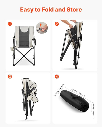 VEVOR Heated Camping Chair, 3 Heat Settings, High Back Folding Camping Chair, Supports 260lbs, Full