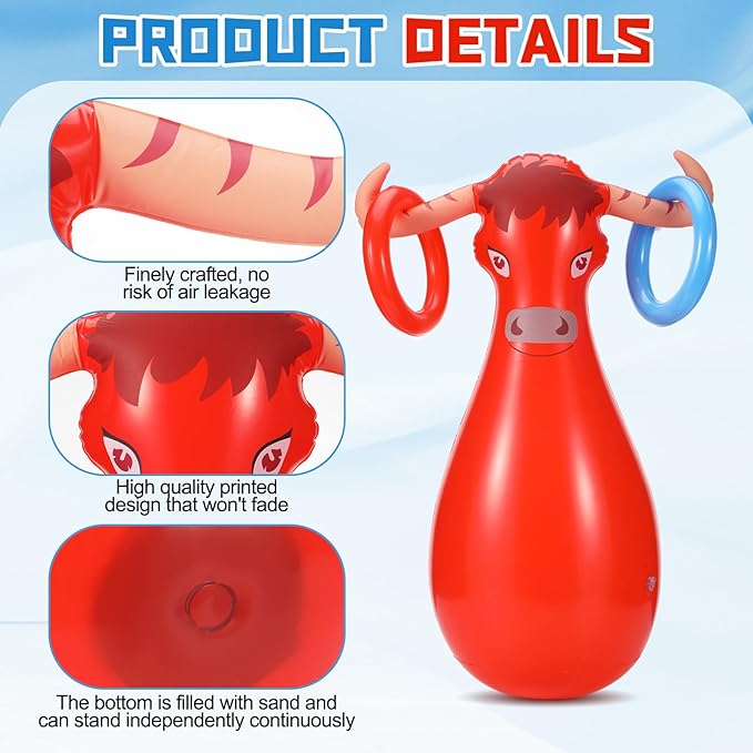 2 Pcs Inflatable Ring Toss Set Include 2 Inflatable Base 12 Rings for Cowboy Fiesta Rodeo Luau