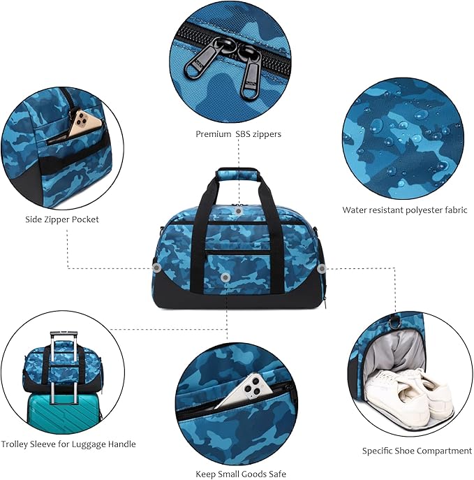 Boys Overnight Duffel Bags Sport Gym Bag Gymnastics Bag with Shoe Compartment, Carry-on Size