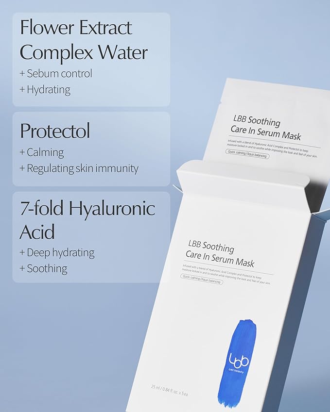 LBB Soothing Care In Serum Mask - Hypoallergenic Face Mask Sheet for Calming, Moisturizing - Vegan