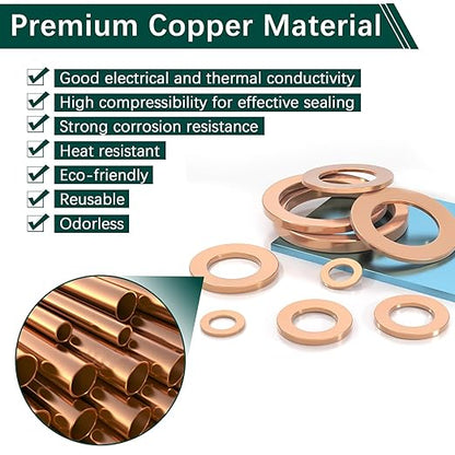 350 PCS, Premium Copper Metric Sealing Crush Washers Assortment Kit, Enhanced Flat Ring Oil Drain