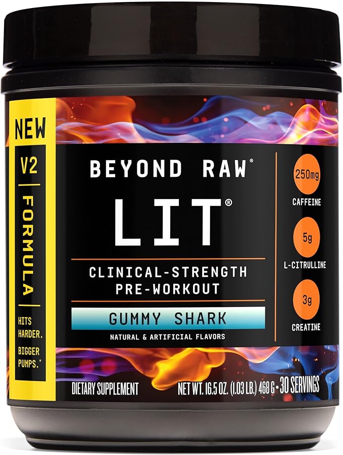 BEYOND RAW LIT V2 Clinical Strength Pre Workout Powder, Hits Harder, Bigger Pumps, Caffeine