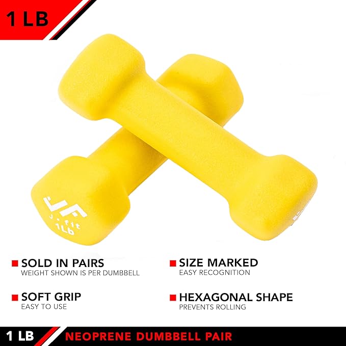JFIT Dumbbell Pairs or Sets – Neoprene & Vinyl Coated Hand Weights for Home Gym, Strength Training