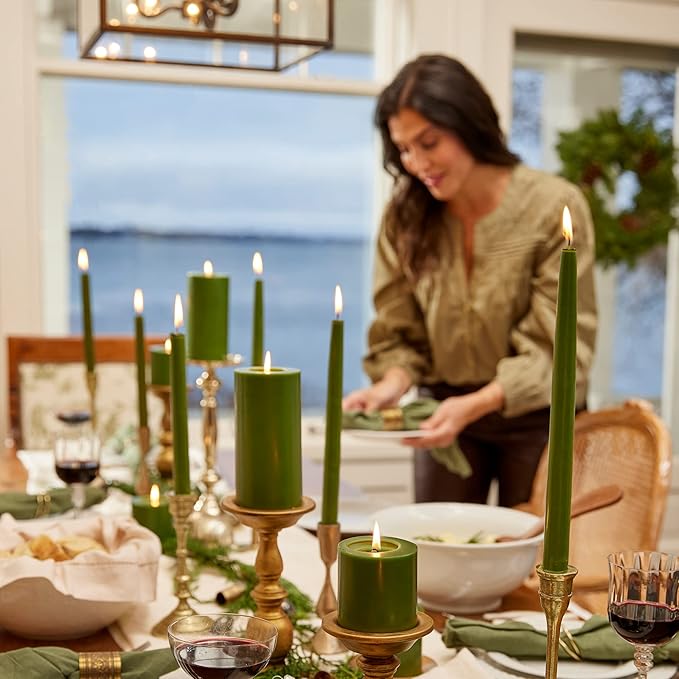 Thymes Frasier Fir Scented Candles for Home Decor - Green Pillar Candles for Women & Men - Place on