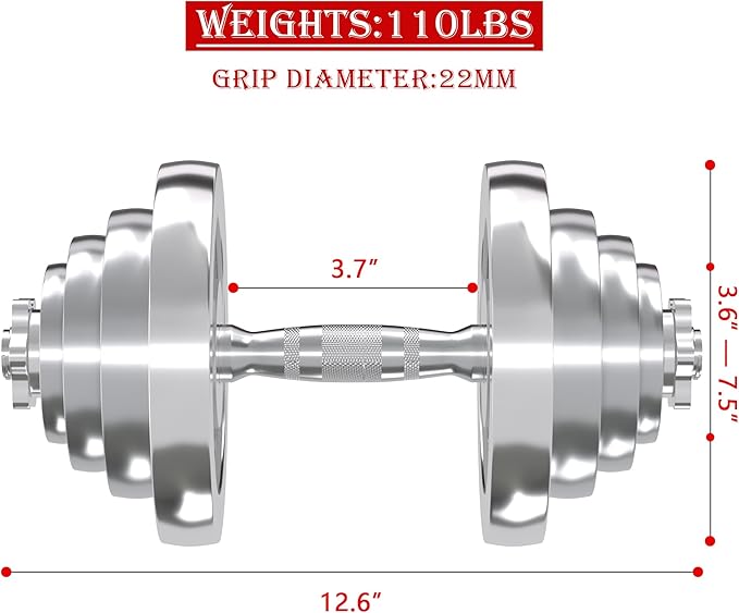VIVITORY Fitness Dumbbells Set, Adjustable Weight Sets up to 11/22/44/66/110 lbs, with Metal