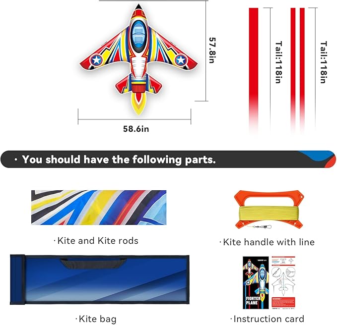 Kite Airplane Kite for Boys and Girls, Easy to Fly with Kites for Kids Ages 4-8, Beach Flying Kites