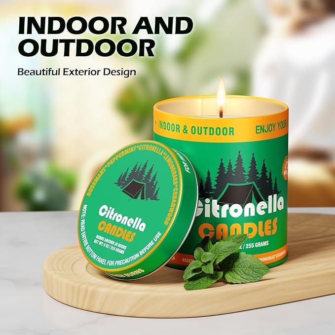 Citronella Outdoor Candles Set | 2-Pack 510g 80H Long-Lasting Burn Time | Natural Soy Wax Jar Tin
